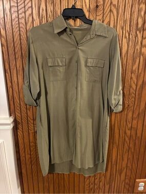 Olive Button-Front Women’s Shirt Dress